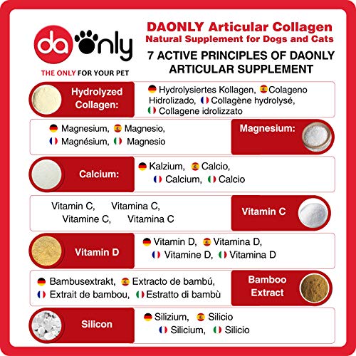 DAONLY colágeno Natural antiinflamatorio para Perros |60 Comprimidos| Pastillas Naturales | Alternativa a medicamentos y condroprotectores para Gatos