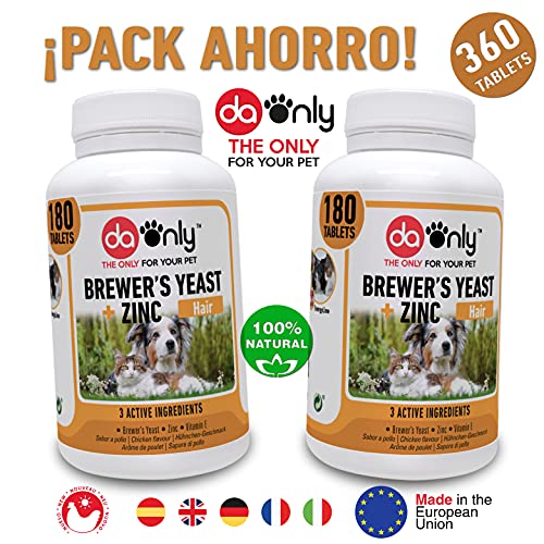 DAONLY Levadura de Cerveza para Perros y Gatos en Comprimidos (Pack de 2). Suplemento Nutricional con vitaminas B para el Pelo, la Piel y Las Uñas de tu Mascota.