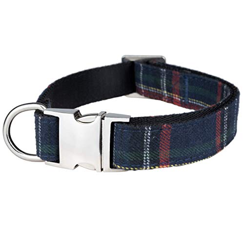 Dashin' Dogz Collar de perro escoceses con pajarita desmontable para niñas o niños, cómodo patrón a cuadros, totalmente ajustable, gran regalo para mascotas (XS, azul)