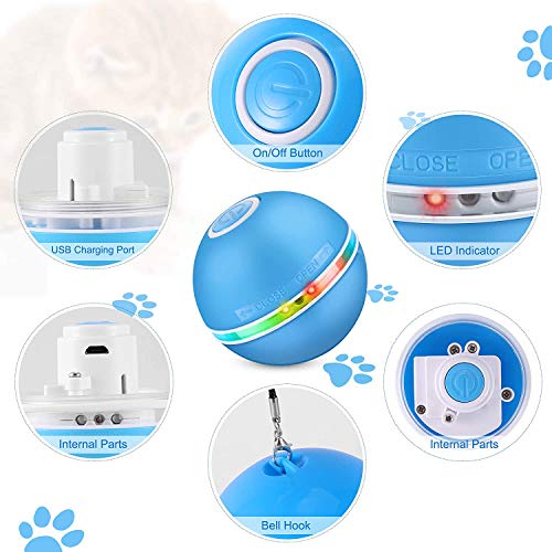DazSpirit Juguetes para Gatos Interactivos Bola De Gato, Pelotas De Juguete para Gatos Eléctrica Interactivo Pelotas para Gatos con Luz Led, 360 Grados Automática Giratoria, Carga USB,Azul