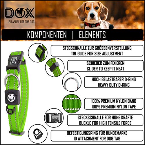 DDOXX Collar Perro Nylon, Reflectante, Ajustable | Muchos Colores & Tamaños | para Perros Pequeño, Mediano y Grande | Collares Accesorios Gato Cachorro | Verde, M