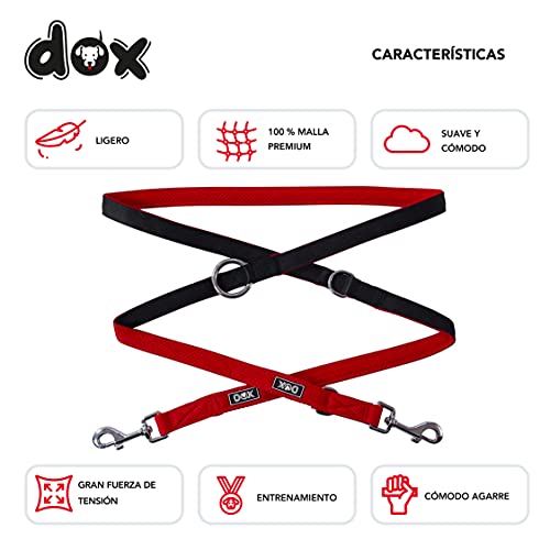 DDOXX Correa Perro Multiposición Air Mesh, Ajustable en 3 tamaños, 2m | Muchos Colores & Tamaños | para Perros Pequeño, Mediano y Grande | Correa Accesorios Doble 2 Gato Cachorro | Rojo, S