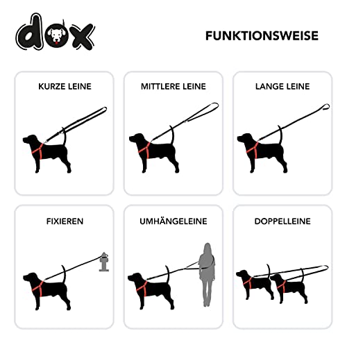 DDOXX Correa Perro Multiposición Nylon Reflectante, Ajustable en 3 tamaños, 2 m | Muchos Colores & Tamaños | para Perros Pequeño, Mediano y Grande | Correa Doble 2 Gato Cachorro | XS, Rojo, 2m