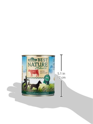 Dehner Best Nature - Comida para Perros Adultos, Vacuno y arroz con Aceite de Cardo, 6 x 800 g (4,8 kg)