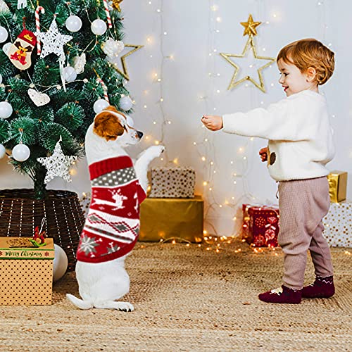 Dereine Jersey de Navidad para Mascotas,Suéter Navidad Mascotas,Jersey de Navidad Perro,Disfraz de Gato para Perro con Patrón de Reno,Invierno,Suéter para Perros Pequeños,Gato (rojo y blanco, X-Large)
