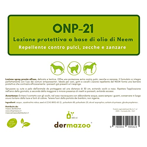 Dermazoo Loción a base de aceite de neem ONP-21 – Loción en spray lista para usar – Repelente y protector contra pulgas, peces, mosquitos y mosquitos