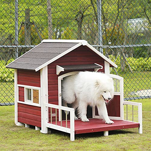 DHYBDZ Casa de Madera para Perros al Aire Libre para Perros pequeños y medianos, Perrera con Aislamiento de Porche Grande para Uso Exterior, Muebles para Mascotas extragrandes