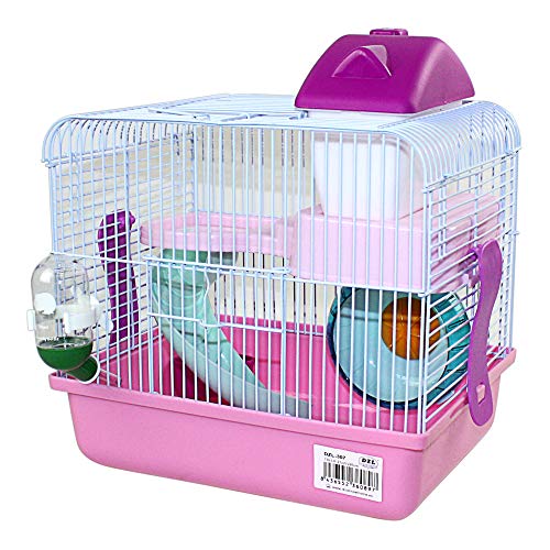 DI ZE LIN PET HOME S.L DZL® Jaula para Hamster 27 * 21 * 25cm jaulas Hamsters pequeña Bebedero comedero y Escalera incluidos (Color Aleatorio)