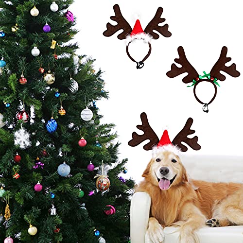 Diadema de Navidad para Mascotas Diadema de Reno Diadema para Mascotas Diadema de Astas de Navidad Ajustable Diadema de Astas Reno de Navidad para Gato Accesorio Navidad para Gatito Cachorro 2pcs