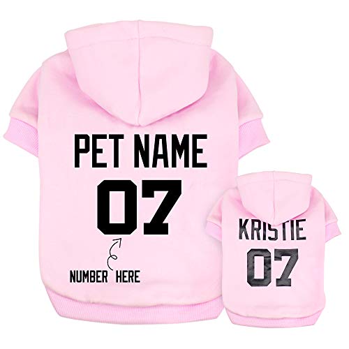 Didog Sudaderas personalizadas para perros, camiseta de suéter con nombre y número de mascotas, ropa de identificación para perros pequeños y medianos, rosa, XS