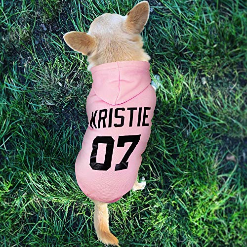 Didog Sudaderas personalizadas para perros, camiseta de suéter con nombre y número de mascotas, ropa de identificación para perros pequeños y medianos, rosa, XS