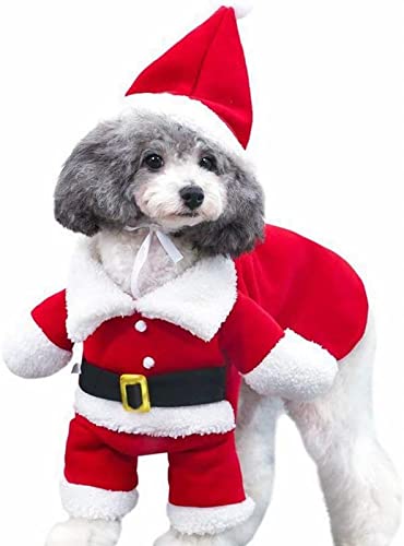 Disfraces de Navidad Para Mascotas Traje de Perro Con Gorra Traje de Papá Noel Sudaderas Con Capucha Para Perros Disfraces de Navidad Para Gatos Traje Fiesta Cálido En Invierno (Rojo) A,XS