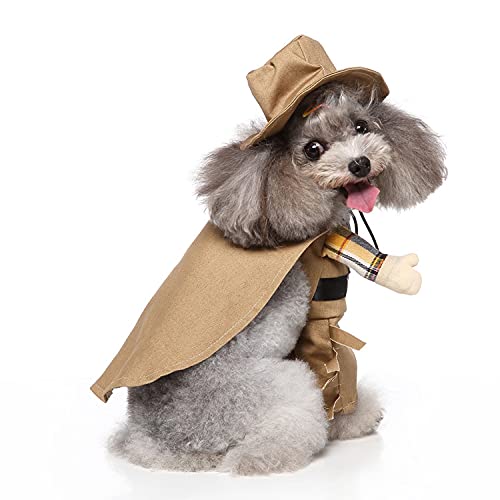 Disfraz de Mascota de pie Divertido Disfraz de Perro de pie Disfraz de Halloween (Vaquero Occidental) Marrón (S)