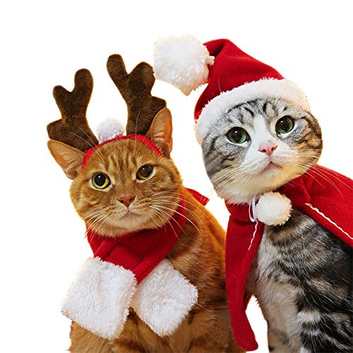 Disfraz de perro para mascotas, capa de Navidad, gorro de Papá Noel, bufanda, sombrero de astas, pajarita, bonito disfraz de Navidad para gato, regalo