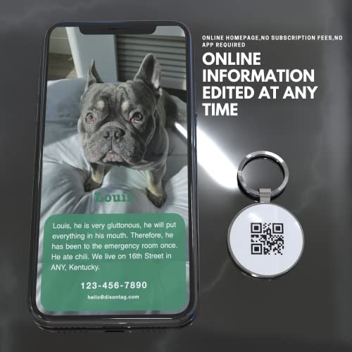 DISONTAG Placas para Perros,Placa para Perros Personalizadas, Etiqueta de identificación de mascota,QR posterior directo al perfil Guardar y mostrar información | Modificable