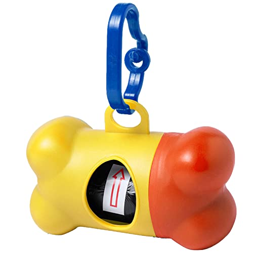 Dispensador de Bolsas Caca Perro Multicolor con Mosquetón + 15 Bolsas _ Porta Bolsas Caca Perro (Azul Amarillo Naranja)