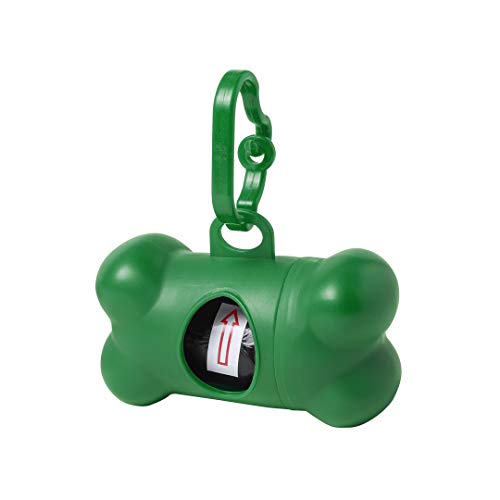 Dispensador de bolsas recoge cacas perro, dispensador con forma de hueso de bolsitas colectoras de excremento de perros y mascotas, 15 Bolsas Biodegradables (Verde)