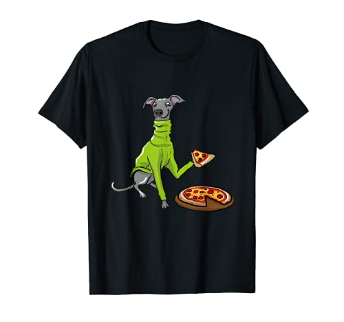 Divertido perro galgo italiano comiendo pizza para los Camiseta