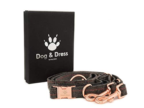 Dog & Dress Collar y Correa Perro, Oro Rosa, Collar Ajustable, Correa 2 m, 3 Anillos, mosquetón, Perros Pequeño Mediano Grande, Tweed + Nylon, Regalo Accesorios para Mascotas
