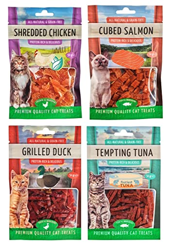 DOGNIA | Packs de Snacks Naturales para Gato | Snack para Gato Sabor atún, Pato, Pollo y salmón
