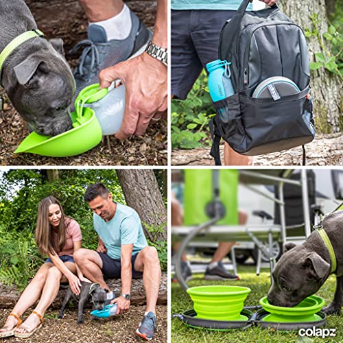 Dos cuencos plegables para perros y un juego de viaje portátil para botellas de agua para perros - Accesorios para mascotas y cachorros - Tazón plegable con dispensador de agua y comida - Azul