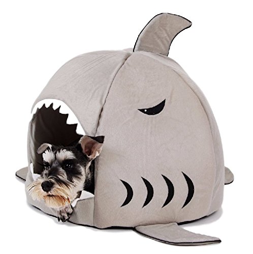 Ducomi® El Tiburón - Casa para perros o gatos acolchada con suave cojín. (Medida Media: 42 x 42 x37 cm)