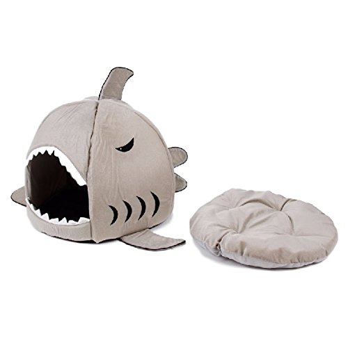 Ducomi® El Tiburón - Casa para perros o gatos acolchada con suave cojín. (Medida Media: 42 x 42 x37 cm)