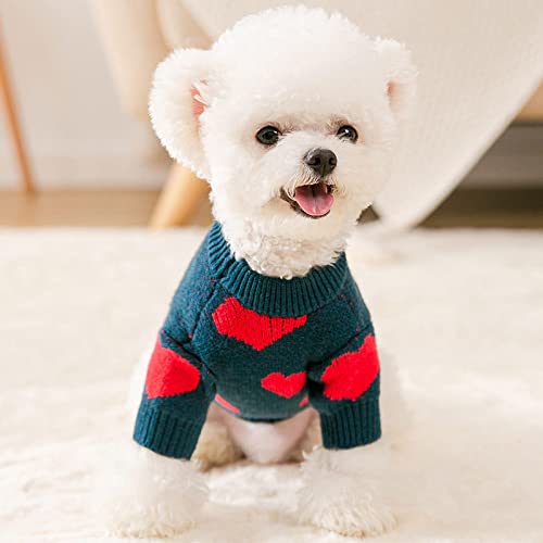 DYCDQMJC Jersey de punto para perro, gato, suéter para perro, con diseño de dibujos animados, sudadera con capucha para cachorros, ropa cálida de invierno, M azul marino