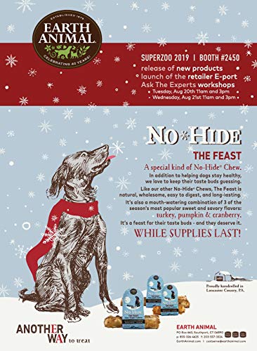 Earth Animal No Hide The Feast Dog Chew, grande, pavo + calabaza + arándanos, alternativa de cuero crudo, fabricado en los Estados Unidos