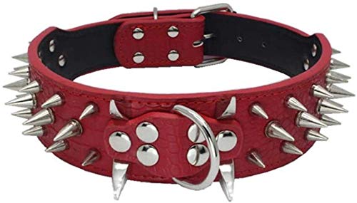 Ecloud Shop Rojo Ajustable PU Collar para Mascotas Perro Bulldog Pet Punk Spike Stud Remaches Collar 56 * 5CM