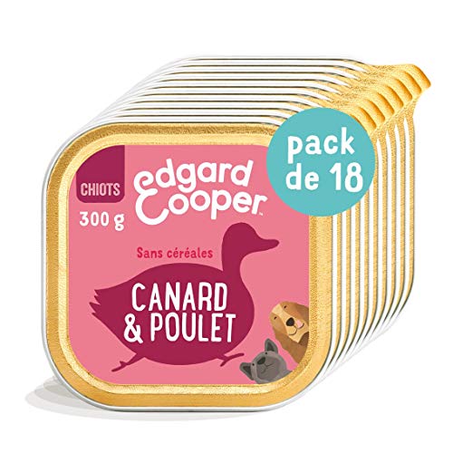 Edgard & Cooper Chiot - Caja para Perro Infantil sin Cereales, 300 g x 18 Patos y Pollo, Comida Saludable y equilibrada, proteínas