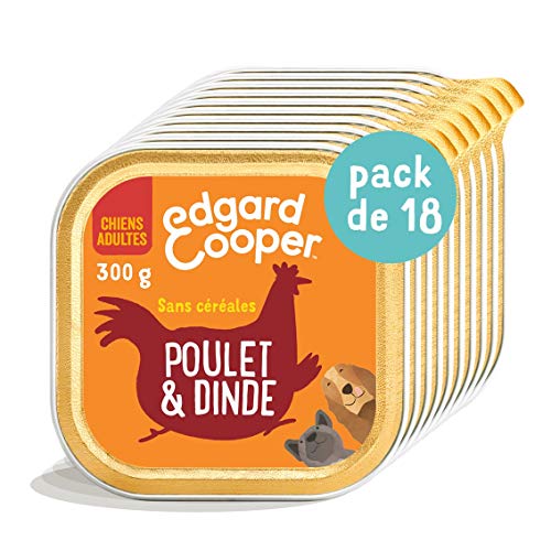 Edgard & Cooper Fiambrera para Perro Adulto sin Cereales, alimento Natural 18 x 300 g, Comida Sana, Sabrosa, equilibrada, proteínas (Pollo/Dinde)