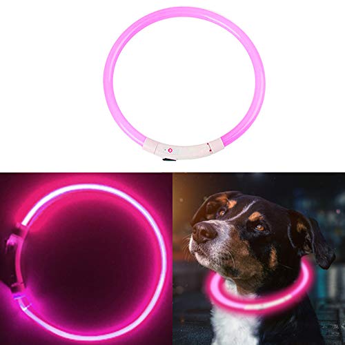 Elinala Collar Luminoso Perro, Collar Led Perro, Collar para Perro LED Ajustable Recargable por USB con Tres Modos de Iluminación para Mejorar la Visibilidad del Perro por la Noche (Rosa)