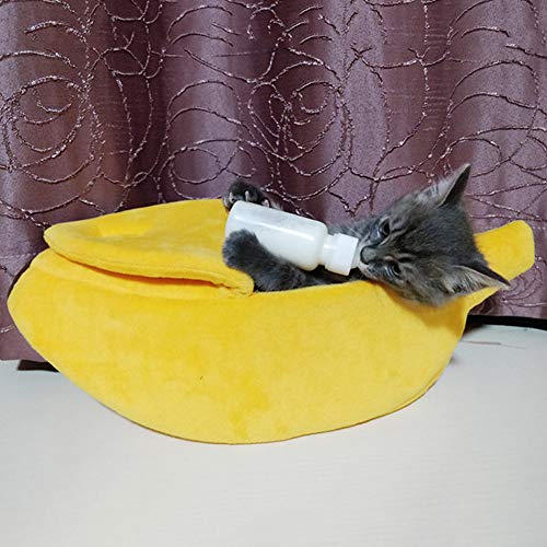 EliteMill Cama para gatos y perros con forma de plátano nido para mascotas, cojín suave de felpa para gatos y perros pequeños