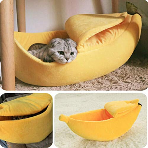 EliteMill Cama para gatos y perros con forma de plátano nido para mascotas, cojín suave de felpa para gatos y perros pequeños