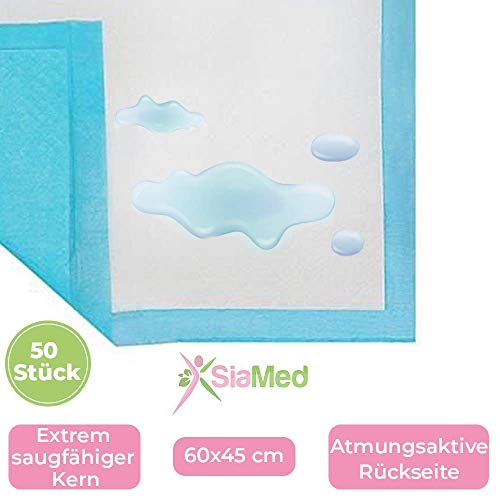 Empapador desechable - Cambiador de pañales - Empapador para animales - Azul 60 x 45 cm - 5 capas de SiaMed - 50 unidades