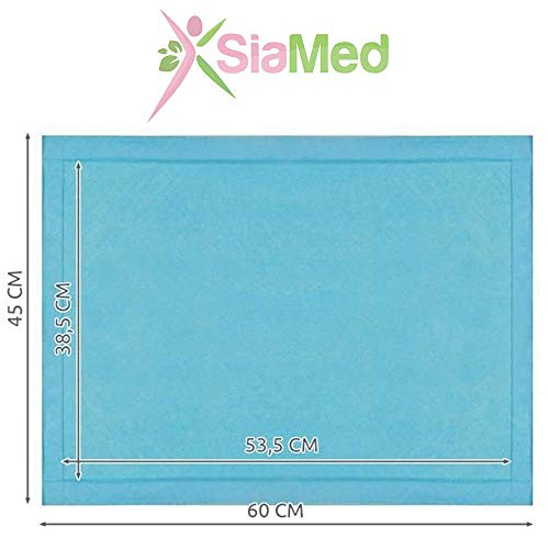 Empapador desechable - Cambiador de pañales - Empapador para animales - Azul 60 x 45 cm - 5 capas de SiaMed - 50 unidades