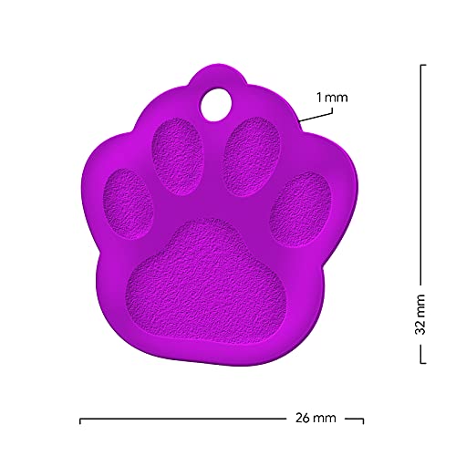 ENGRAVO Colgante de huella de perro en color lila, 26 mm con tu grabado personal y 2 llaveros gratuitos