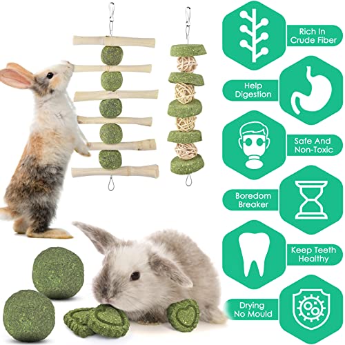 ERKOON Conejo juguete masticable 11 piezas natural de madera de manzana masticar palitos de hierba, pastel, para conejos, chinchillas, hámsters, cobayas, jerbos, etc. Cuidado dental