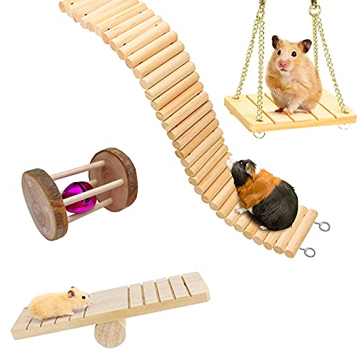 Escalera de hámster, madera Hamster Chew Bridge Toy Juego de cuatro accesorios para jaulas de hámster, Adecuado para hámsters, ratones, jerbos, chinchillas, Escalera de Madera Hamster. (60*8cm)