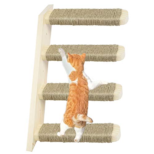 Escalera para Gatos, Escalera de Gato con 4 peldaños, Soporte de pared para escaleras de madera maciza, muebles para gatos hechos a mano