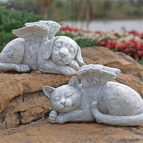 Estatua artesanal de resina para gato o perro, ángel durmiendo, estatua de ángel, mascota conmemorativa, estatua de recuerdo de mascotas, decoración de jardín (B)