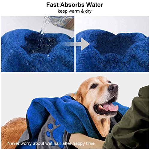 ETACCU Albornoz para Perros, 70 * 100 CM Toalla de baño de Microfibra Toalla para Perros, Accesorios de baño para Mascotas para Limpiar Perros, Gatos y Mascotas (Azul)