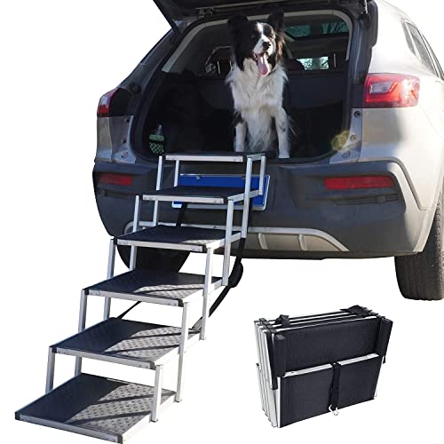 ETE ETMATE Rampa para Perros portátil, rampa para Mascotas Plegable, escaleras para Perros medianos y Grandes, Antideslizante, Ideal para Coches, Camiones y SUV (6 Pasos)