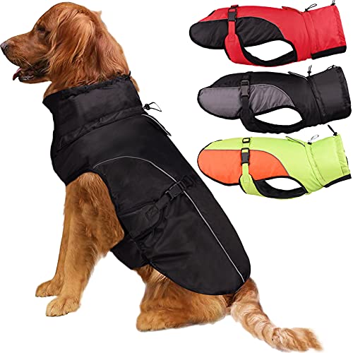 Etechydra Chaqueta de abrigo para perros medianos y grandes, súper impermeable, chaqueta para perro, chaleco con agujero para arnés, ropa reflectante para perros con hebilla ajustable, negro, XL