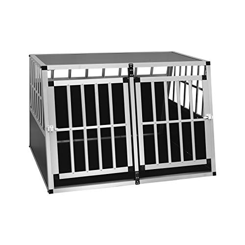 EUGAD Transportín de Aluminio para Perros Gatos Mascotas Jaula Transporte de Viaje para Mascotas Trapezoidal 2 Puerta Plata 104 x 91 x 69 cm 0004LL