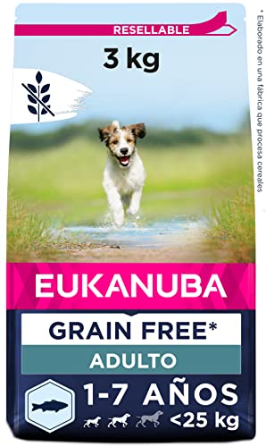 Eukanuba Grain Free* Alimento para perros adultos de raza pequeña y mediana, receta baja en alérgenos, 3 kg