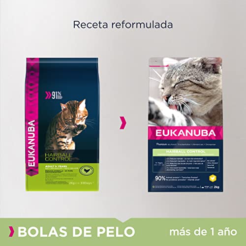Eukanuba Hairball Control Alimento seco para gatos adultos y gatos de edad avanzada, rica en pollo fresco, 2 kg