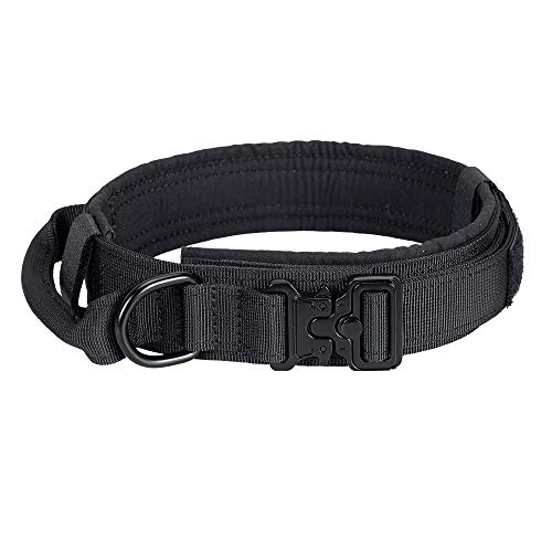 EXCELLENT ELITE SPANKER Collar táctico para Perros Collar de Nylon Ajustable K9 Collar Militar para Perros Hebilla de Metal Resistente con Mango(Negro-XL)
