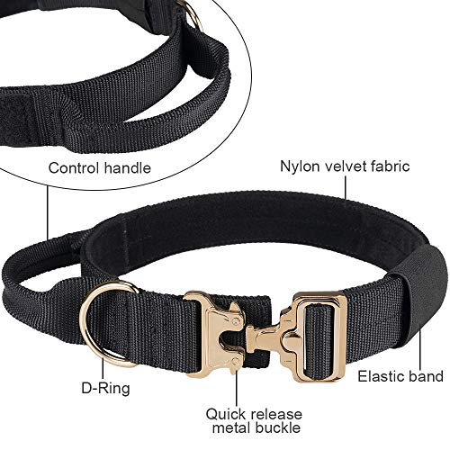 EXCELLENT ELITE SPANKER Collares tácticos para Perros de 1.5"de Ancho Collar de Perro Militar Ajustable Collar de Perro Acolchado con Gancho y Bucle Suave con Mango de Control(Negro)